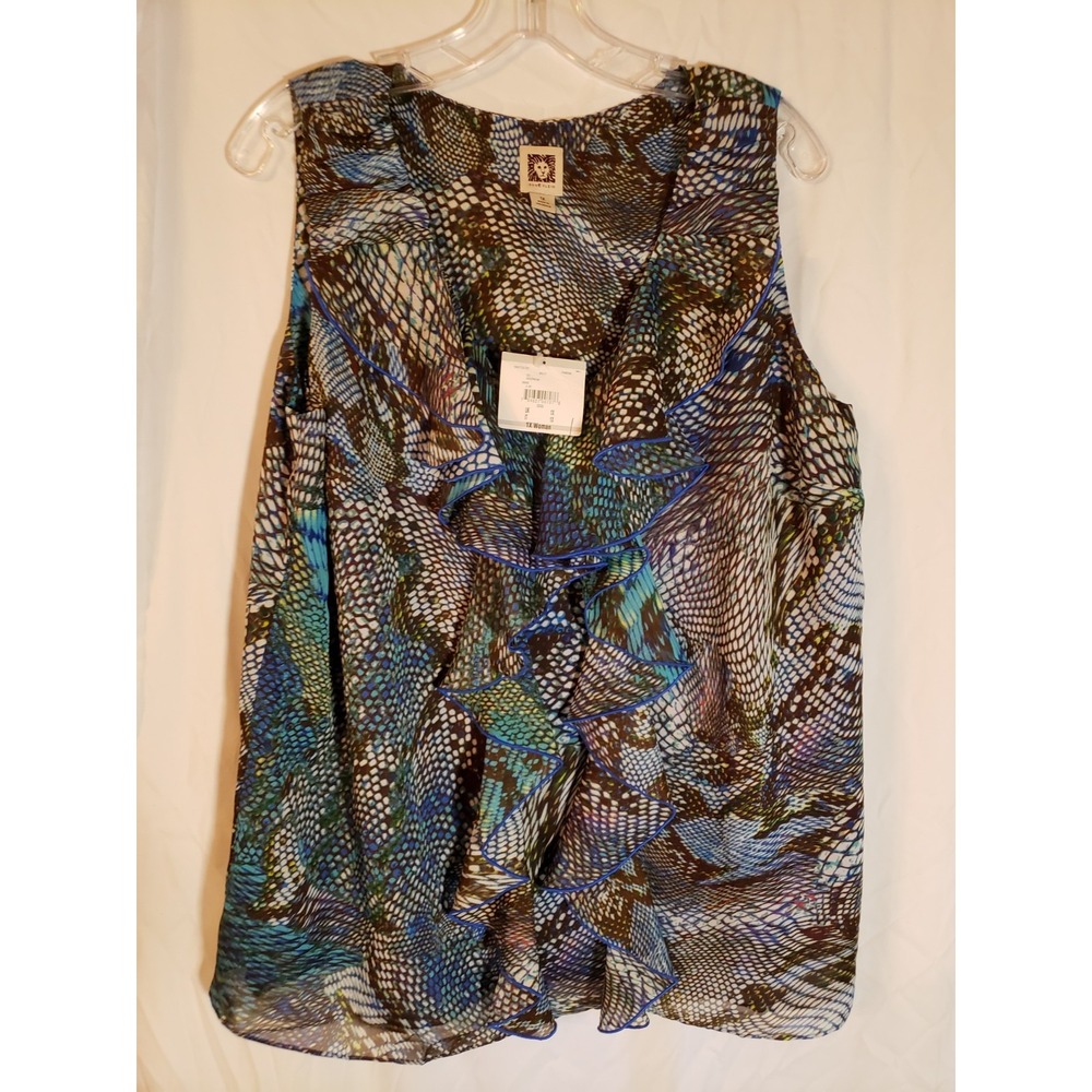 Women's Anne Klein Multicolor Ruffled Sleeveless Blouse Size 1X